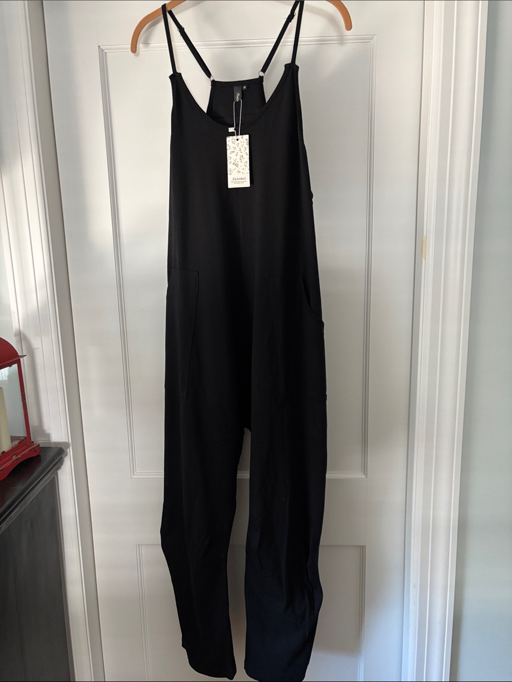 Black Wide-Leg Spaghetti-Strap Jumpsuit